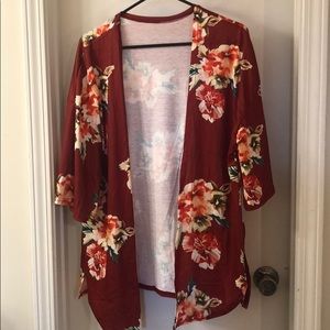 Pretty floral cardigan, closet to a rust red